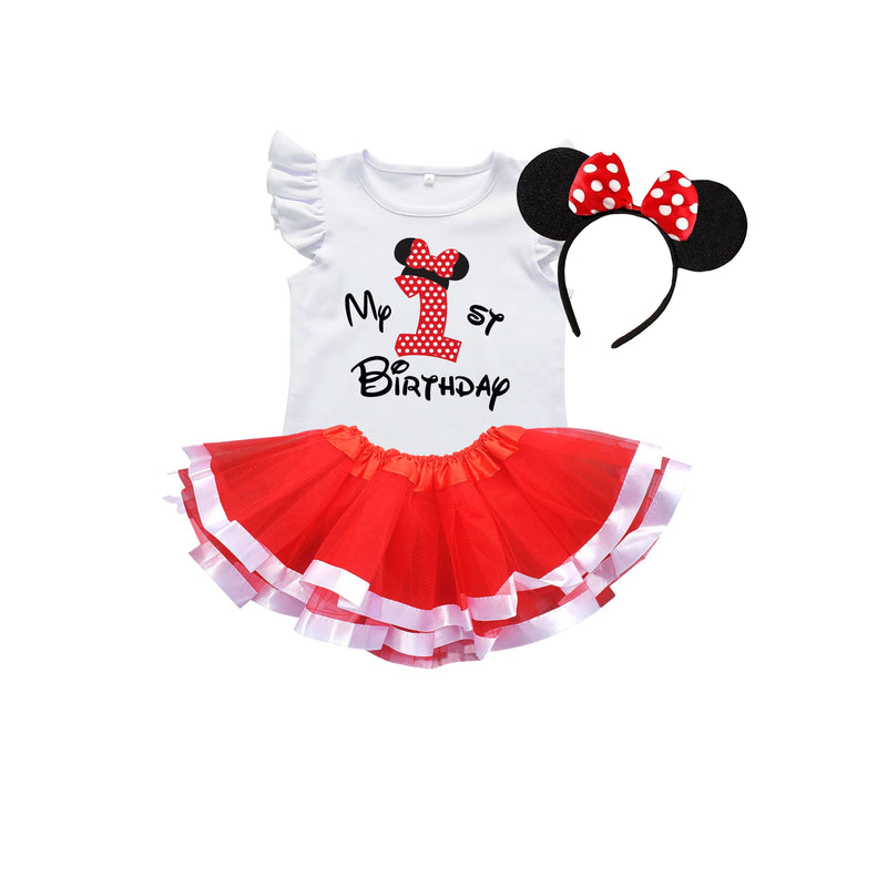 Mouse First Birthday Outfit Baby Girl Tutu Set Red and White