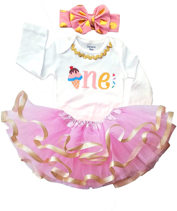 1st First Birthday Baby Girl Tutu Dress Set - Sweet One Ice Cream