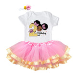 Afro Puff 2nd Birthday Outfit for Girls – Short Sleeve Bodysuit, Pink & Gold Tutu Skirt & Headband Set