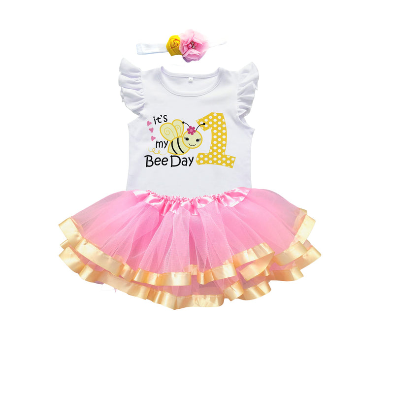 It's My Bee Day First Birthday Outfit Baby Girl Tutu Set Pink and Gold
