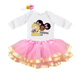 Afro Puff 2nd Birthday Outfit for Girls – Long Sleeve Bodysuit, Pink & Gold Tutu Skirt & Headband Set