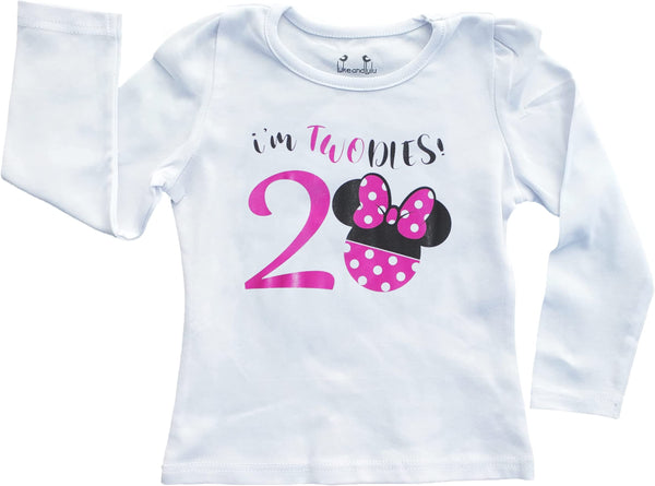2nd Second Birthday Girl Outfit Mouse Shirt Twodlesminnie Long Sleeve Long Sleeve