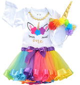 Unicorn 1st Birthday Outfit for Girls – Long Sleeve Bodysuit, Rainbow Tutu Skirt & Unicorn Headband Set