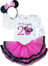 Pink Minnie 2nd Birthday Outfit for Girls – Long Sleeve Shirt, Tutu Skirt & Mouse Ear Headband Set