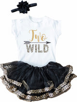 Wild Two 2nd Birthday Outfit for Girls – Short Sleeve Shirt, Leopard Tutu Skirt & Headband Set
