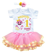 1st First Birthday Outfit Baby Girl Tutu Dress Set - Pink Baby Shark