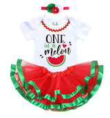 One in a Melon 1st Birthday Outfit for Girls – Short Sleeve Bodysuit, Watermelon Tutu Skirt & Headband Set