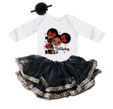Leopard Afro Puffs 1st Birthday Outfit for Girls – Long Sleeve Bodysuit, Tutu Skirt & Headband Set