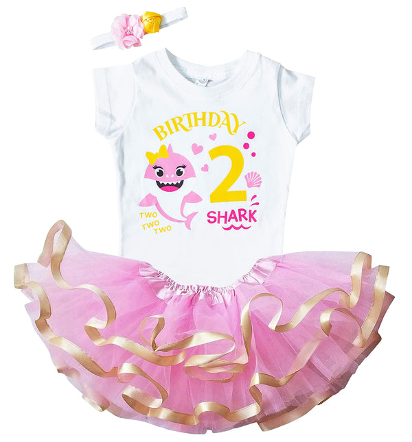 2nd Birthday Outfit Baby Girl Tutu Dress Set - Baby Shark Birthday Shirt + Headband + Tutu Personalized