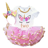 Unicorn 2nd Birthday Outfit for Girls – Short Sleeve Bodysuit, Pink Tutu Skirt & Headband Set