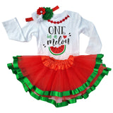 One in a Melon 1st Birthday Outfit for Girls – Long Sleeve Bodysuit, Watermelon Tutu Skirt & Headband Set